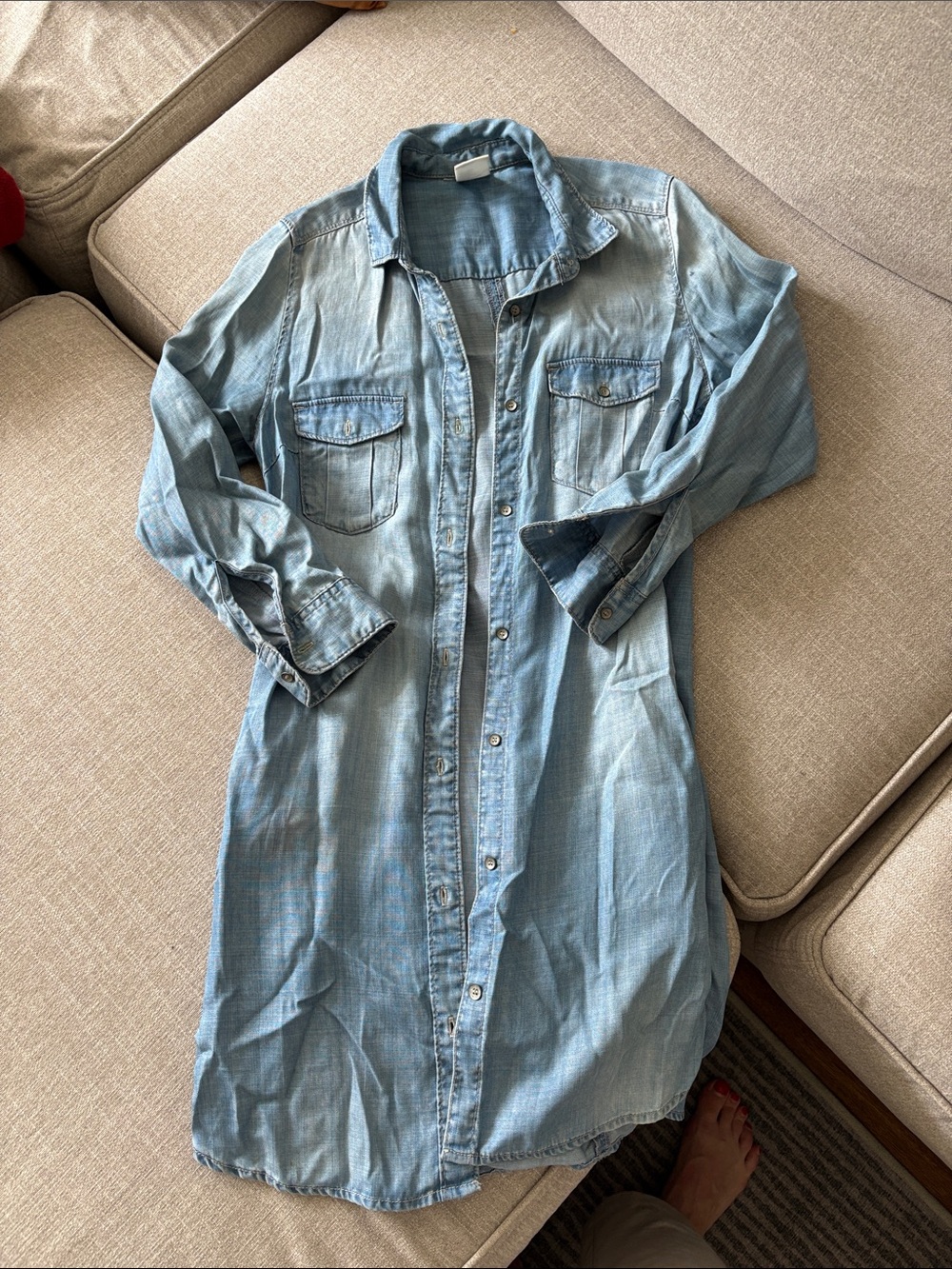 Light Blue long denim shirt/dress - Casual women’s Button-Up